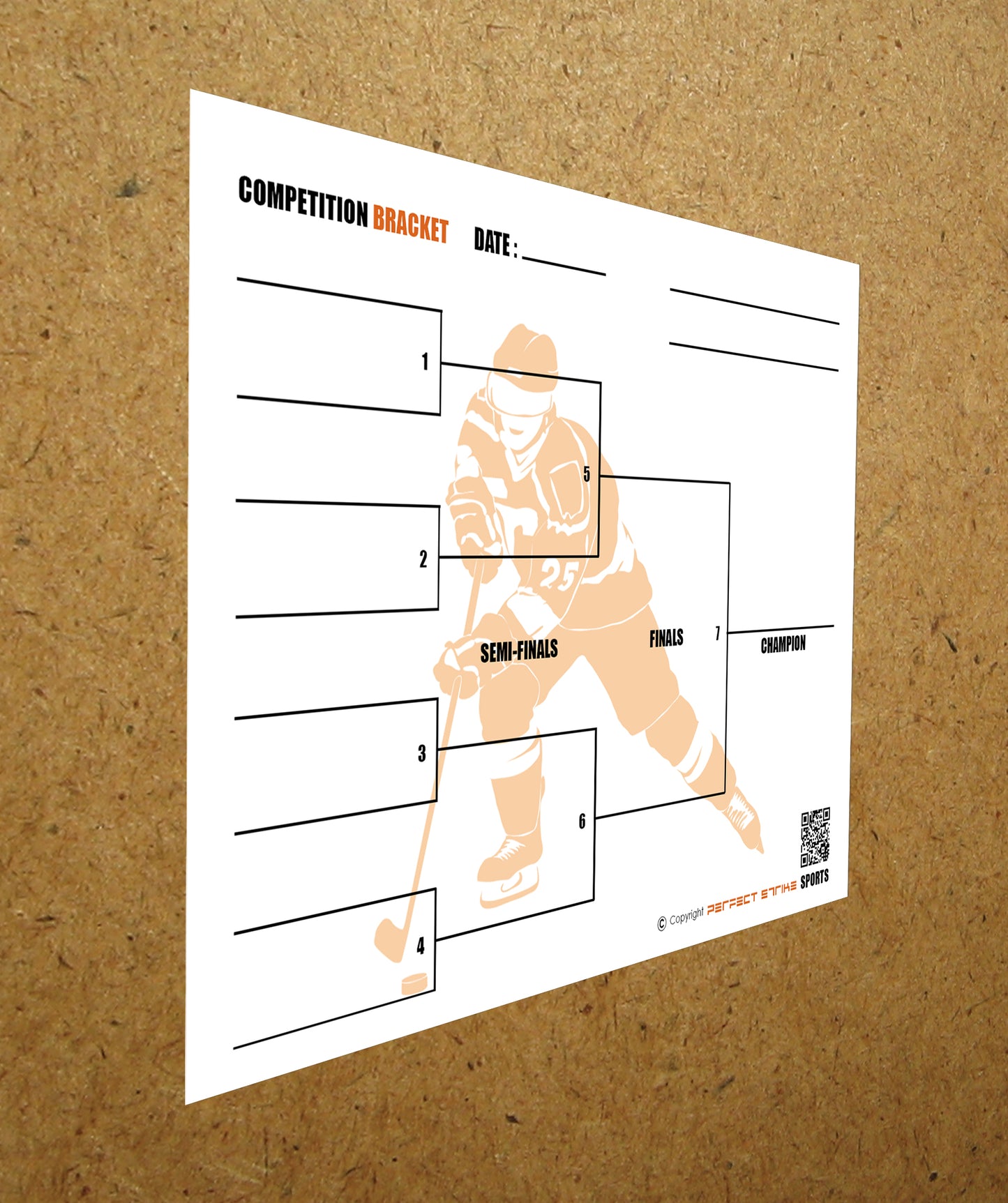 Perfect Strike Competition Brackets for Team tournaments or Skills competitions. Sheet Brackets for up to 8 participants. HOCKEY.