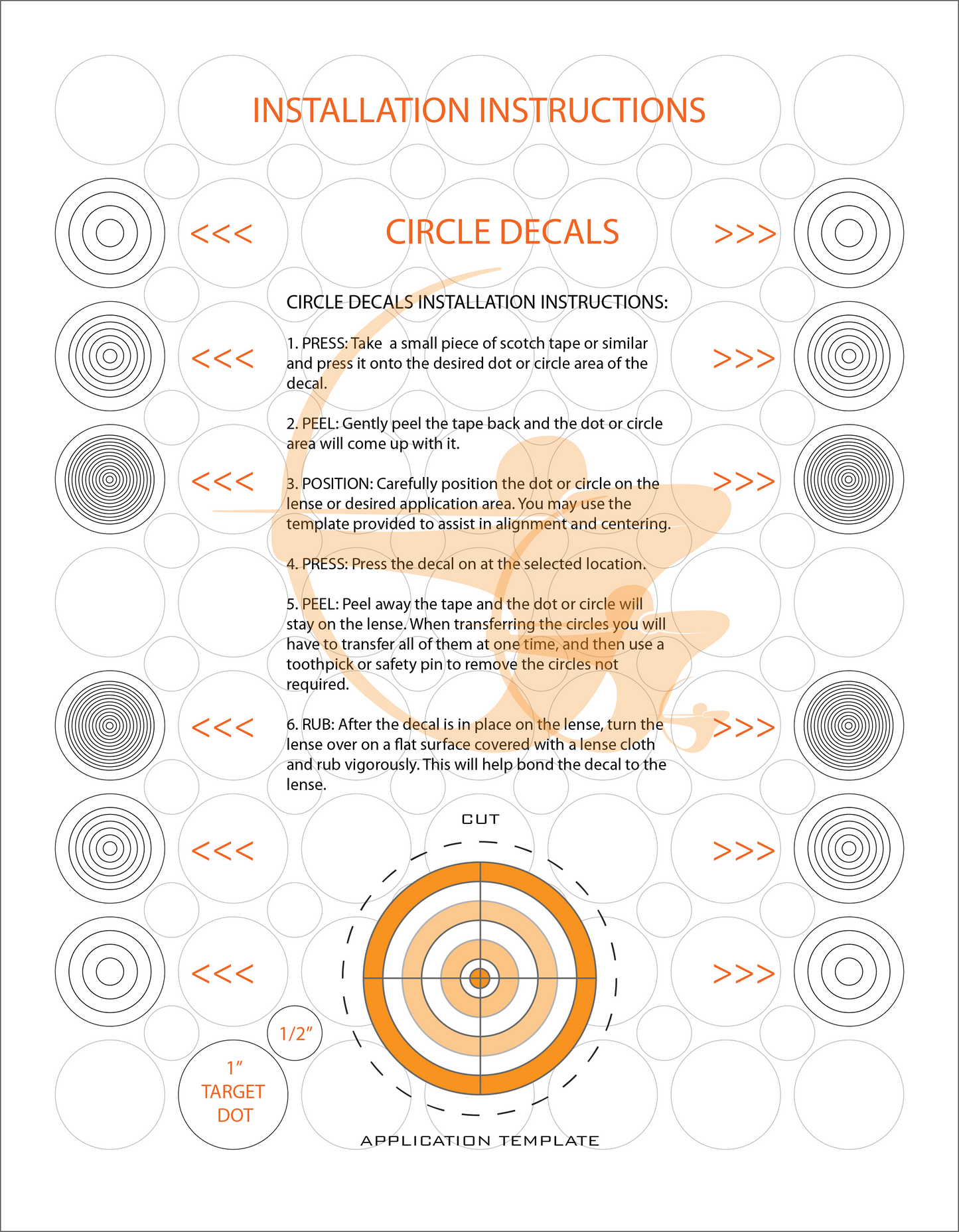 Perfect Strike Archery Circles and Dots Transfer Decals for Scope Lenses + Peel and Stick Target Dots. Practice or Competition. Adhesive Backed Vinyl Decals. (Orange)