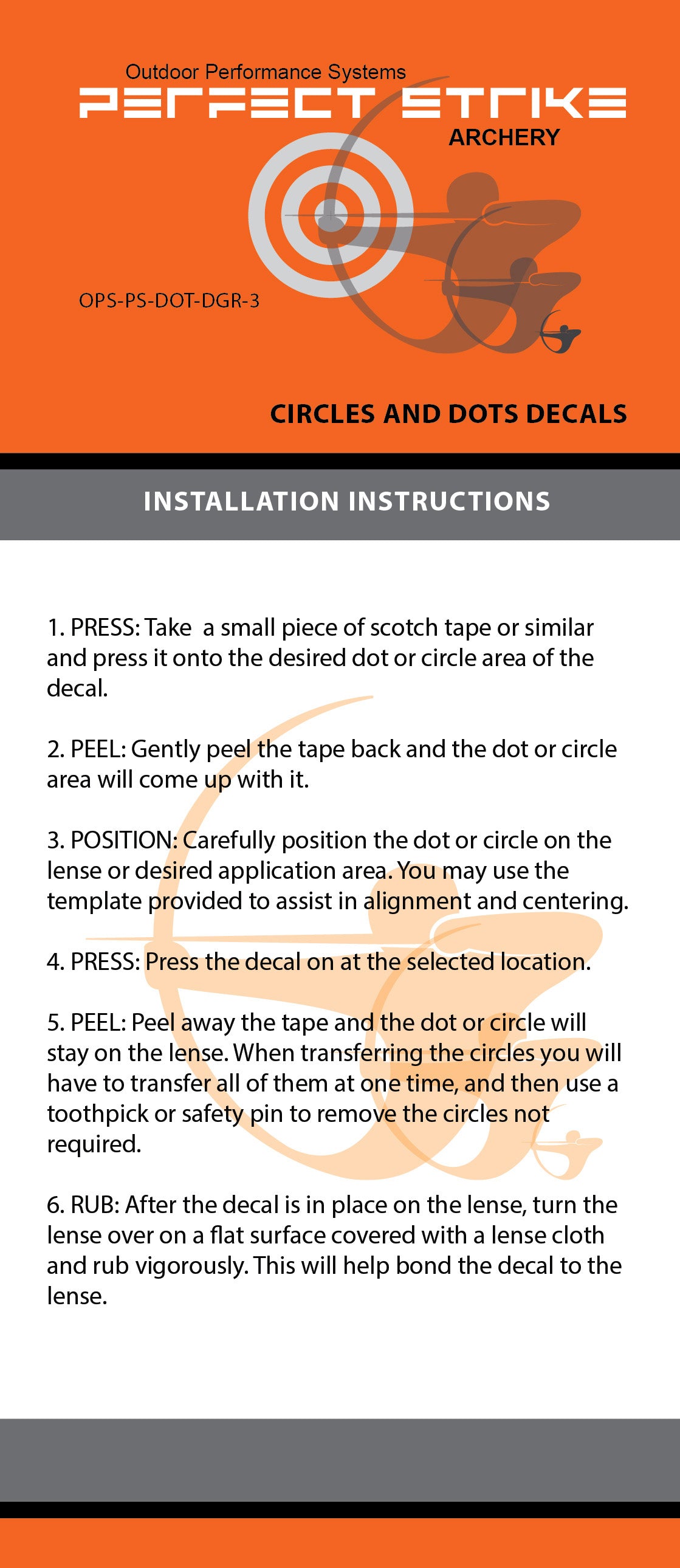 Perfect Strike Archery Circles and Dots Decals for Scope Lenses. Great for practice or competition. Adhesive backed vinyl decals. (Dark Grey)