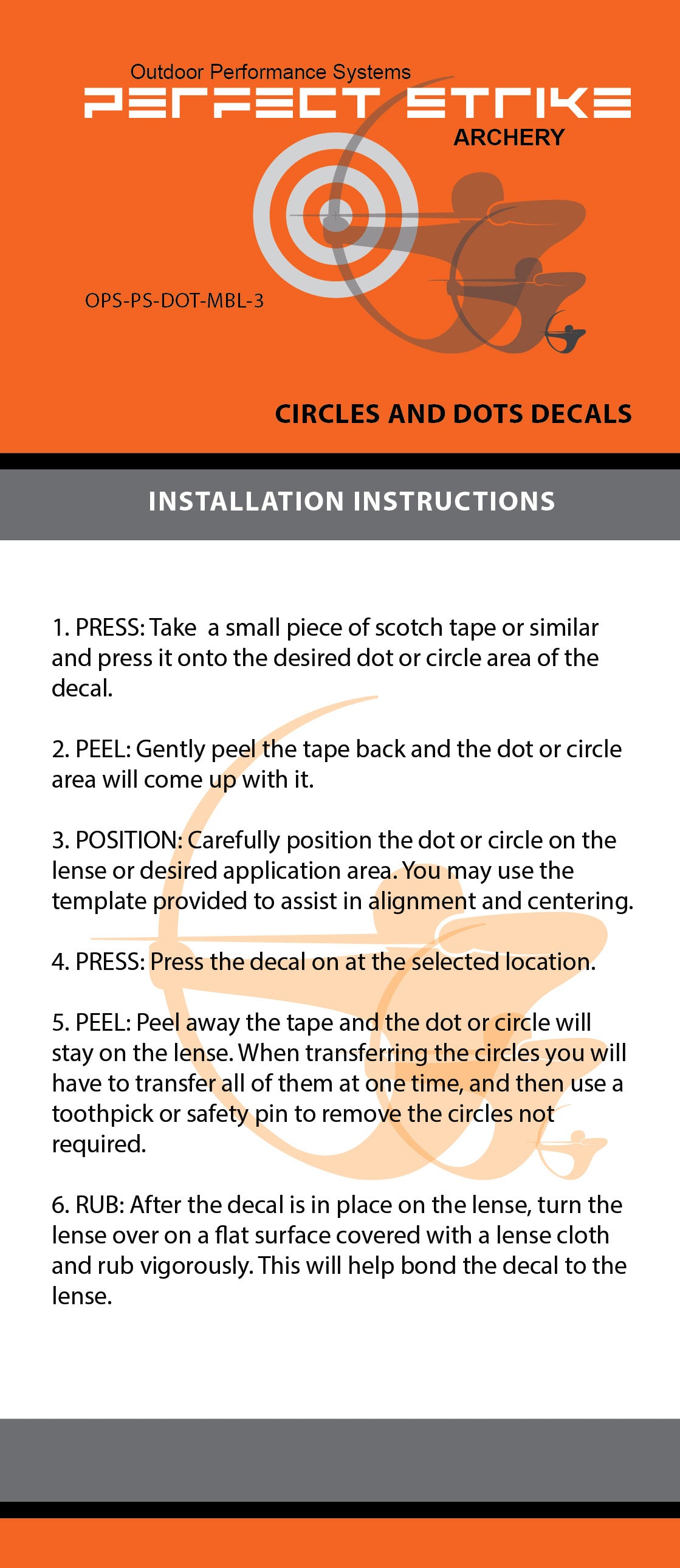 Perfect Strike Archery Circles and Dots Decals for Scope Lenses. Great for practice or competition. Adhesive backed vinyl decals. (Matte Black)