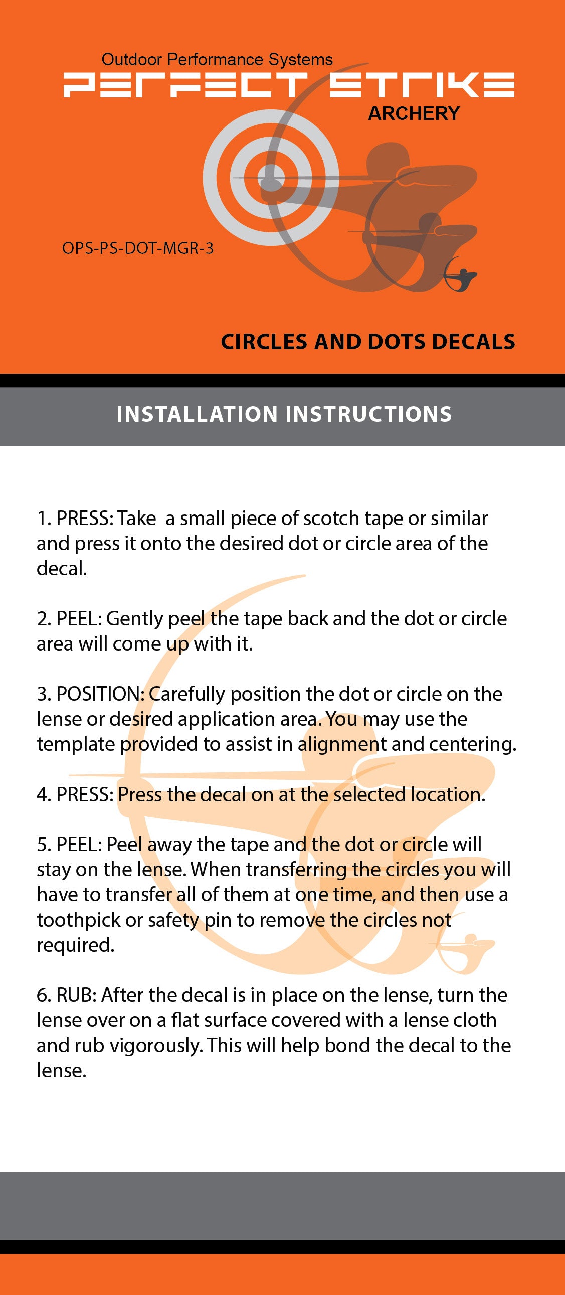 Perfect Strike Archery Circles and Dots Decals for Scope Lenses. Great for practice or competition. Adhesive backed vinyl decals. (Matte Grey)