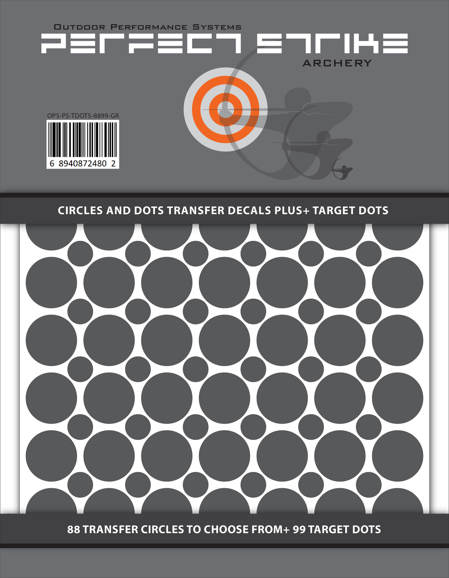 Perfect Strike Archery Circles and Dots Transfer Decals for Scope Lenses + Peel and Stick Target Dots. Practice or Competition. Adhesive Backed Vinyl Decals. (Grey)