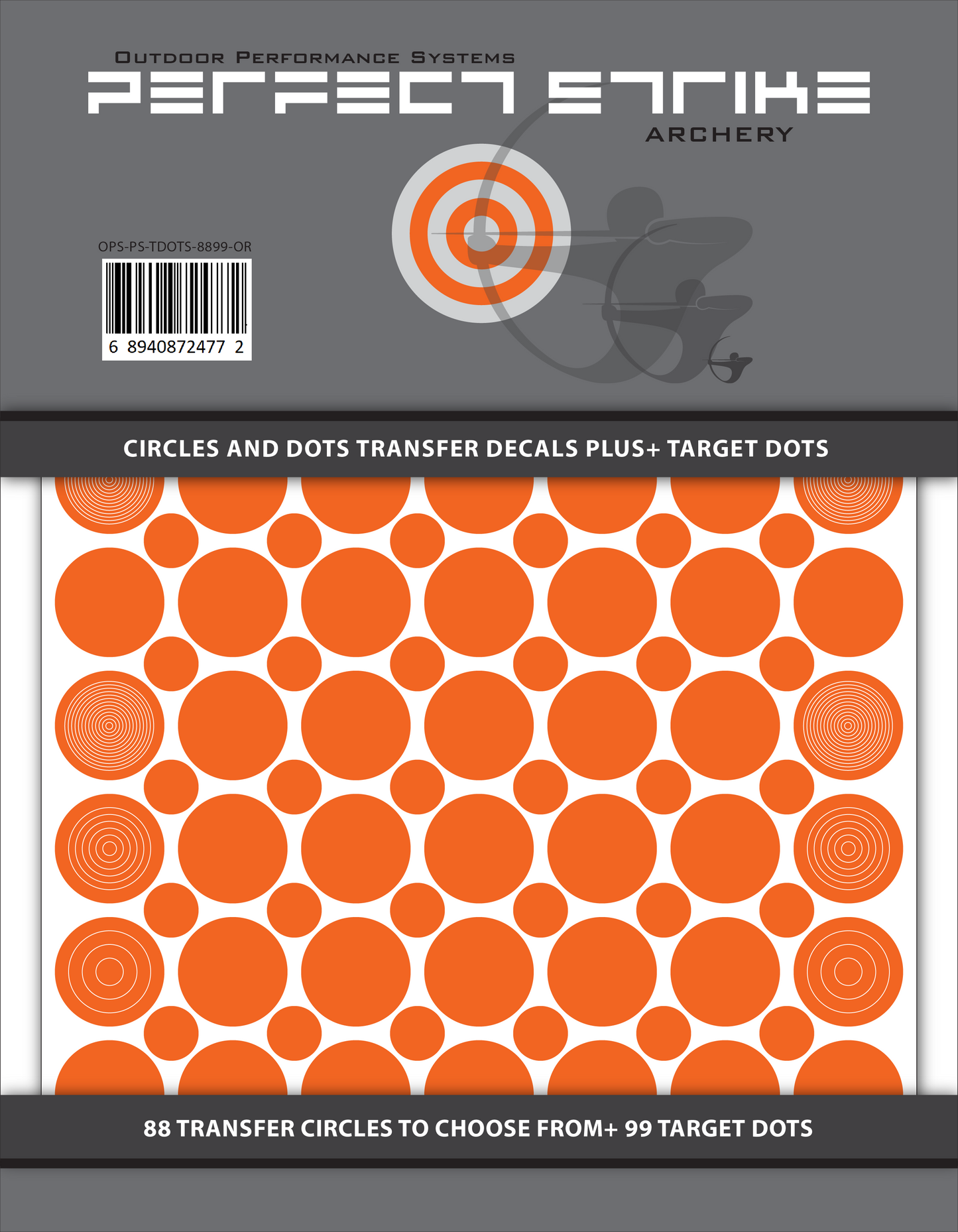 Perfect Strike Archery Circles and Dots Transfer Decals for Scope Lenses + Peel and Stick Target Dots. Practice or Competition. Adhesive Backed Vinyl Decals. (Orange)