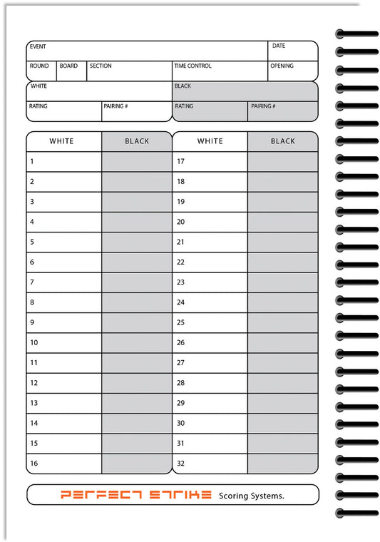 Perfect Strike Chess SCOREBOOK with Rules and Scoring Instructions. Heavy Duty. Practice and Competition. (5.5" x 8.5") LS-25:60