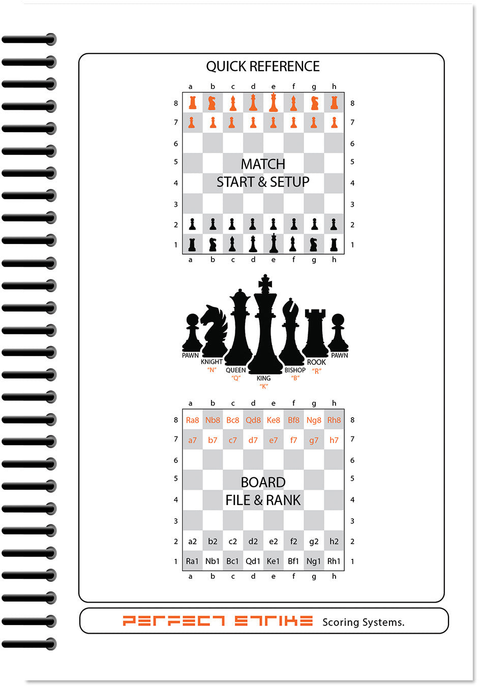 Perfect Strike Chess SCOREBOOK with Rules and Scoring Instructions. Heavy duty. Practice and Competition. (5.5" x 8.5") LS-100:60