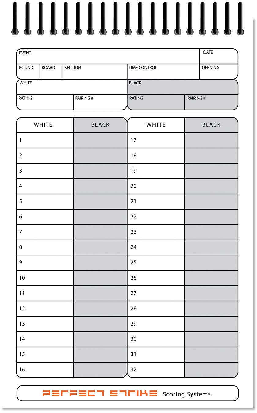Perfect Strike Chess SCOREBOOK with Rules and Scoring Instructions. Heavy Duty. Practice and Competition. (5.5" x 8.5") TS-50:60