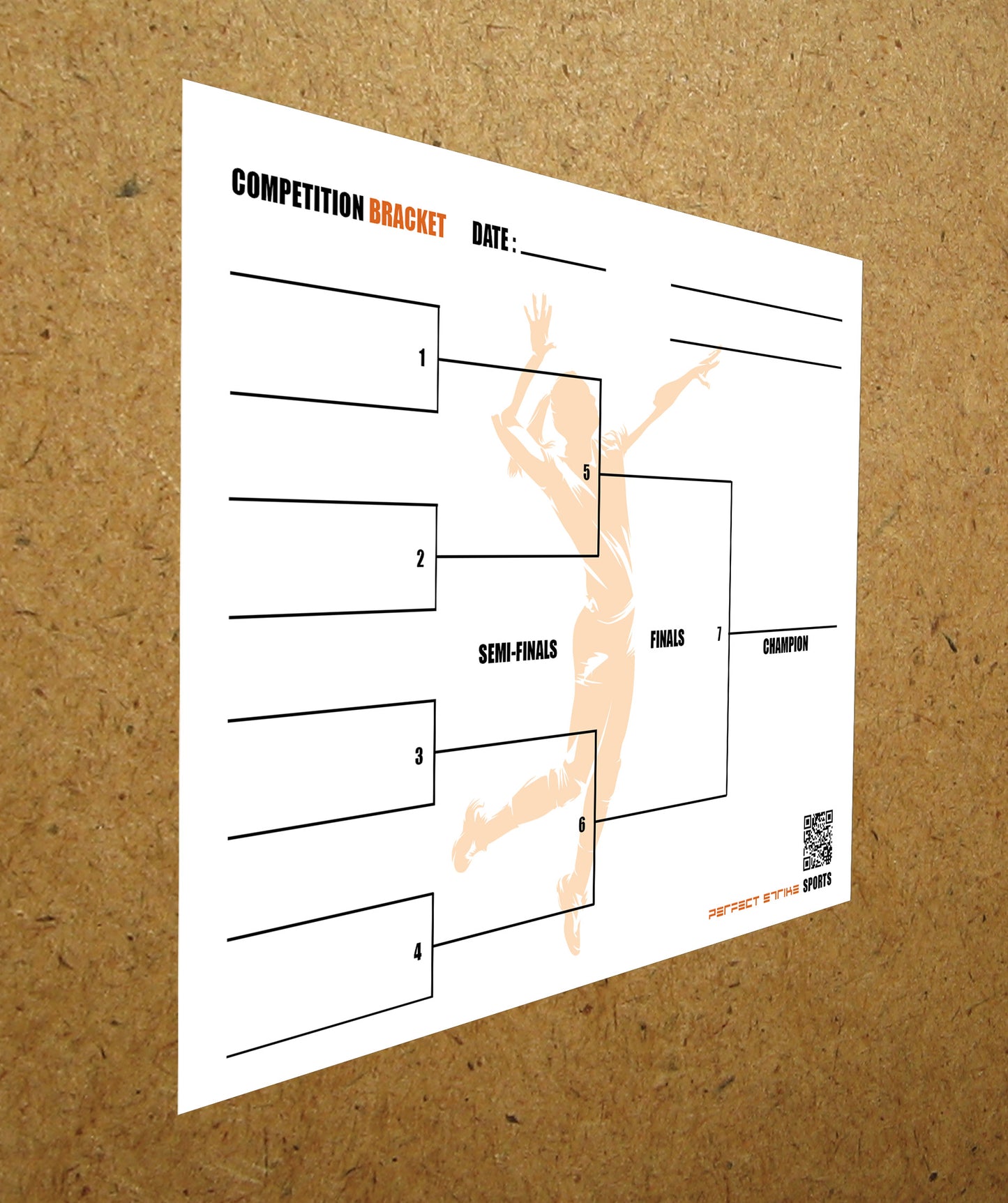 Perfect Strike Competition Brackets for Team tournaments or Skills competitions. Sheet Brackets for up to 8 participants. VOLLEYBALL-W.
