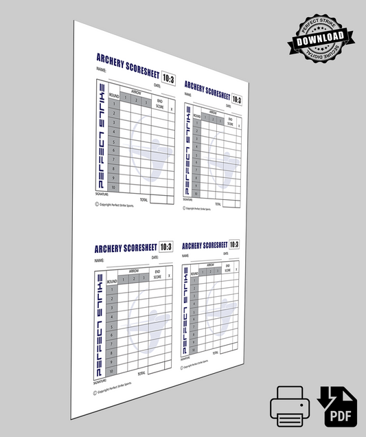 PRINT DOWNLOAD. Perfect Strike ARCHERY Scoresheet. Practice and Competition. (8.5" x 11") 10-3