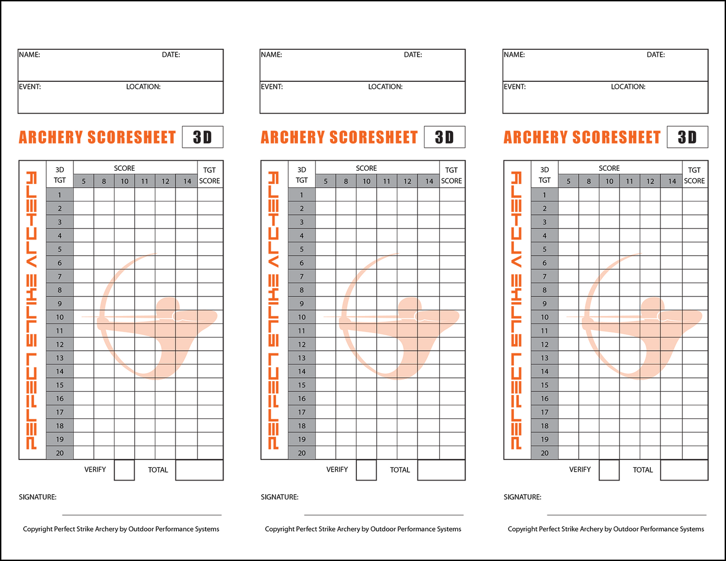 PRINT DOWNLOAD. Perfect Strike ARCHERY Scoresheet. Practice and Competition. (8.5" x 11") W-3