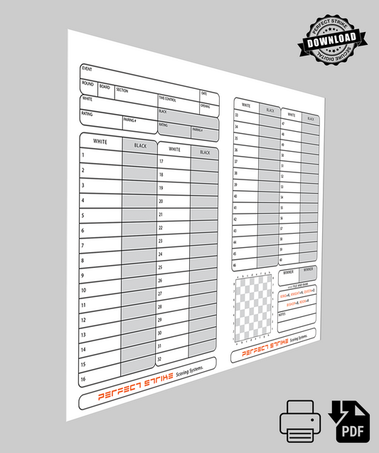 PRINT DOWNLOAD. Perfect Strike Chess SCORESHEET. Practice and Competition. (8.5" x 11") TS-60