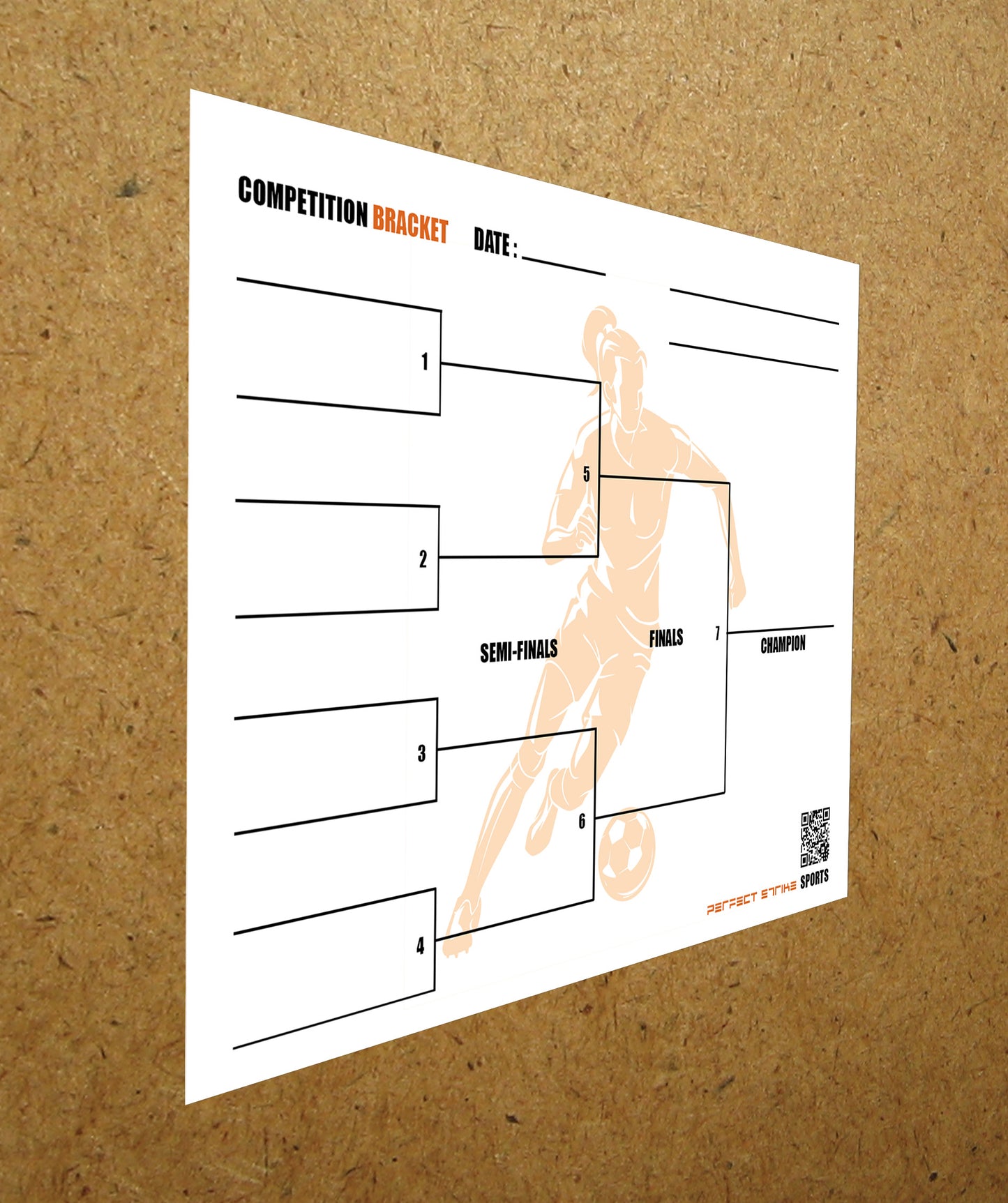 Perfect Strike Competition Brackets for Team tournaments or Skills competitions. Sheet Brackets for up to 8 participants. SOCCER-W.
