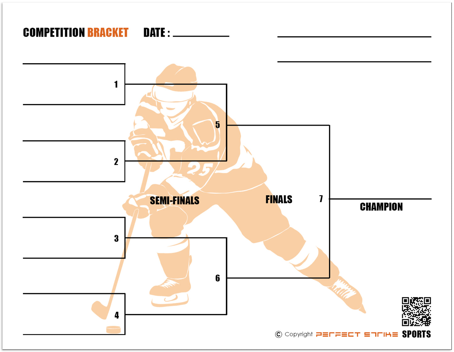 Perfect Strike Competition Brackets for Team tournaments or Skills competitions. Sheet Brackets for up to 8 participants. HOCKEY.