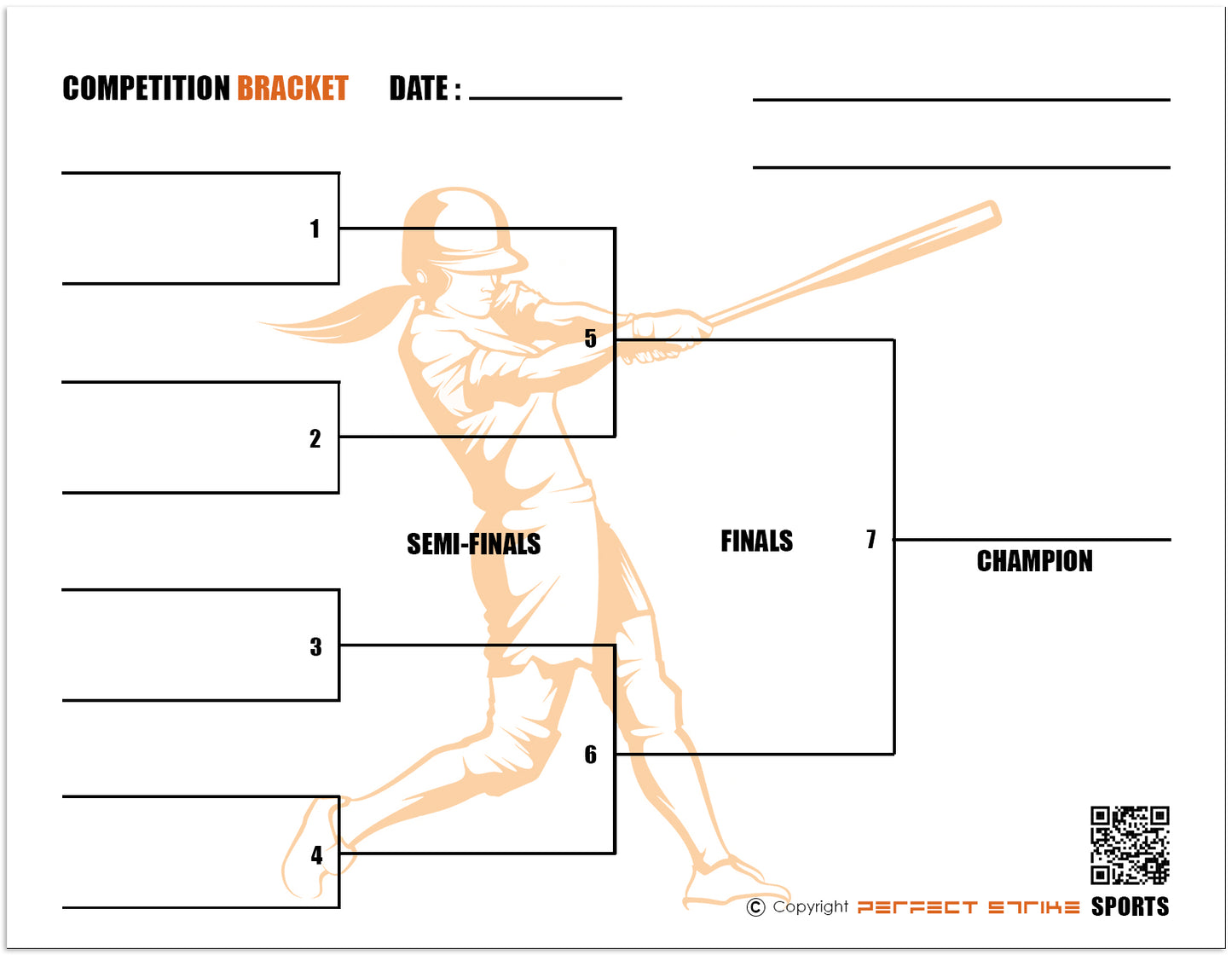 Perfect Strike Competition Brackets for Team tournaments or Skills competitions. Sheet Brackets for up to 8 participants. SOFTBALL.