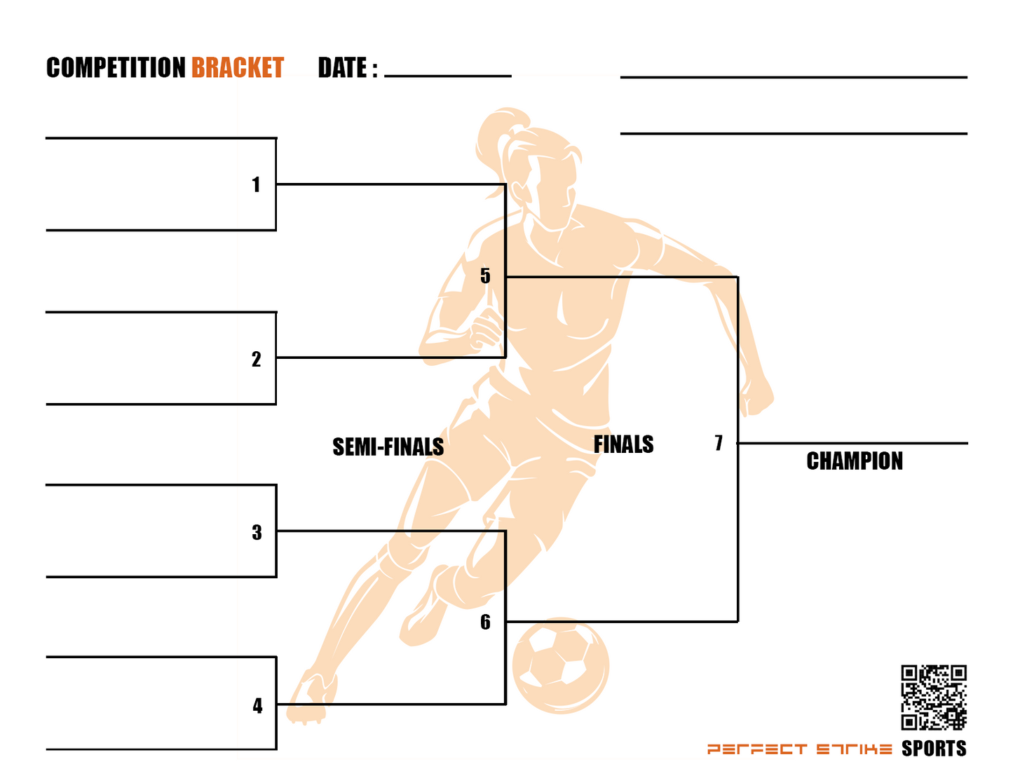 Perfect Strike Competition Brackets for Team tournaments or Skills competitions. Sheet Brackets for up to 8 participants. SOCCER-W.