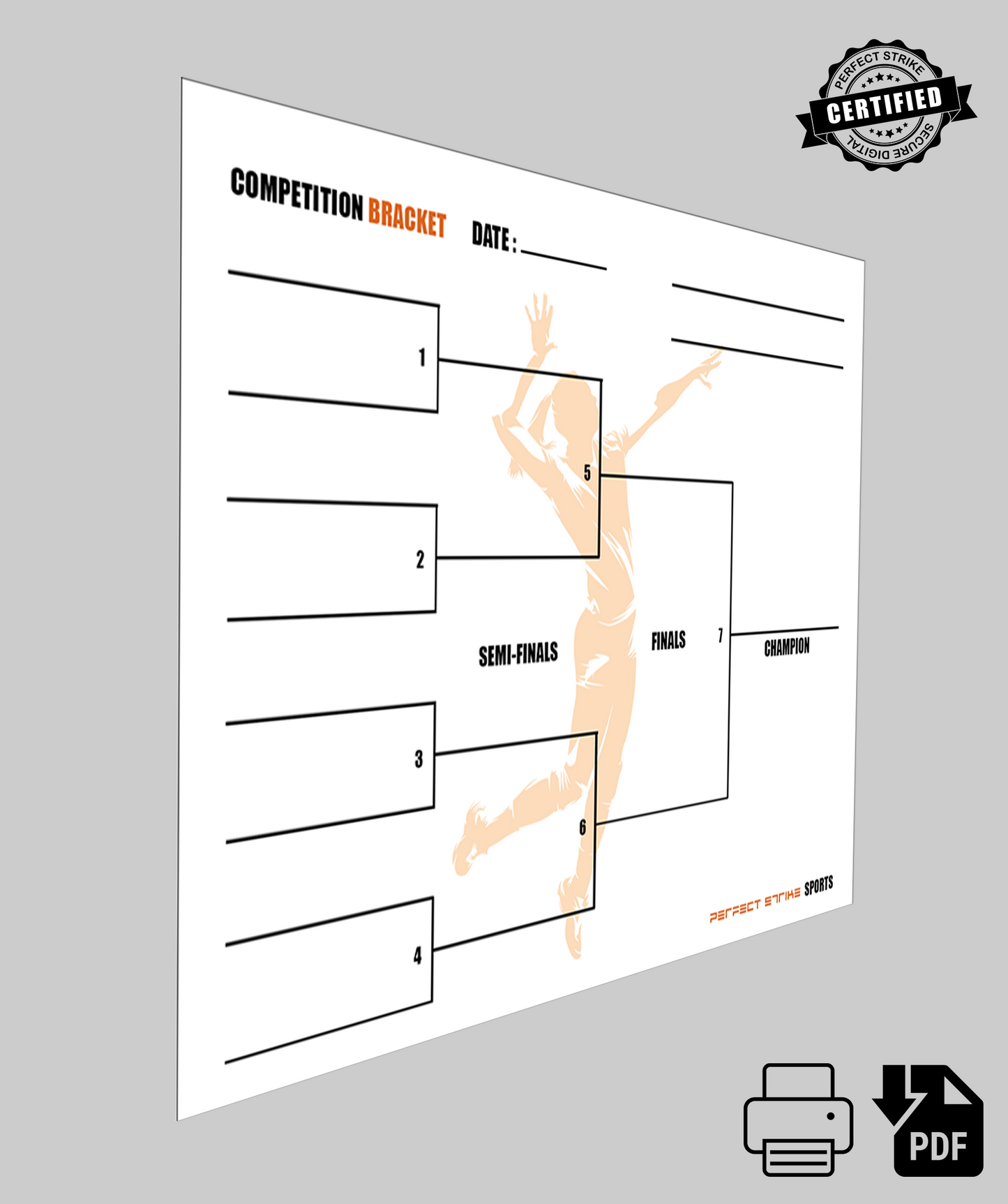 PRINT DOWNLOAD. Perfect Strike Competition Bracket for Team Tournaments or Skills Competitions. VOLLEYBALL-W.