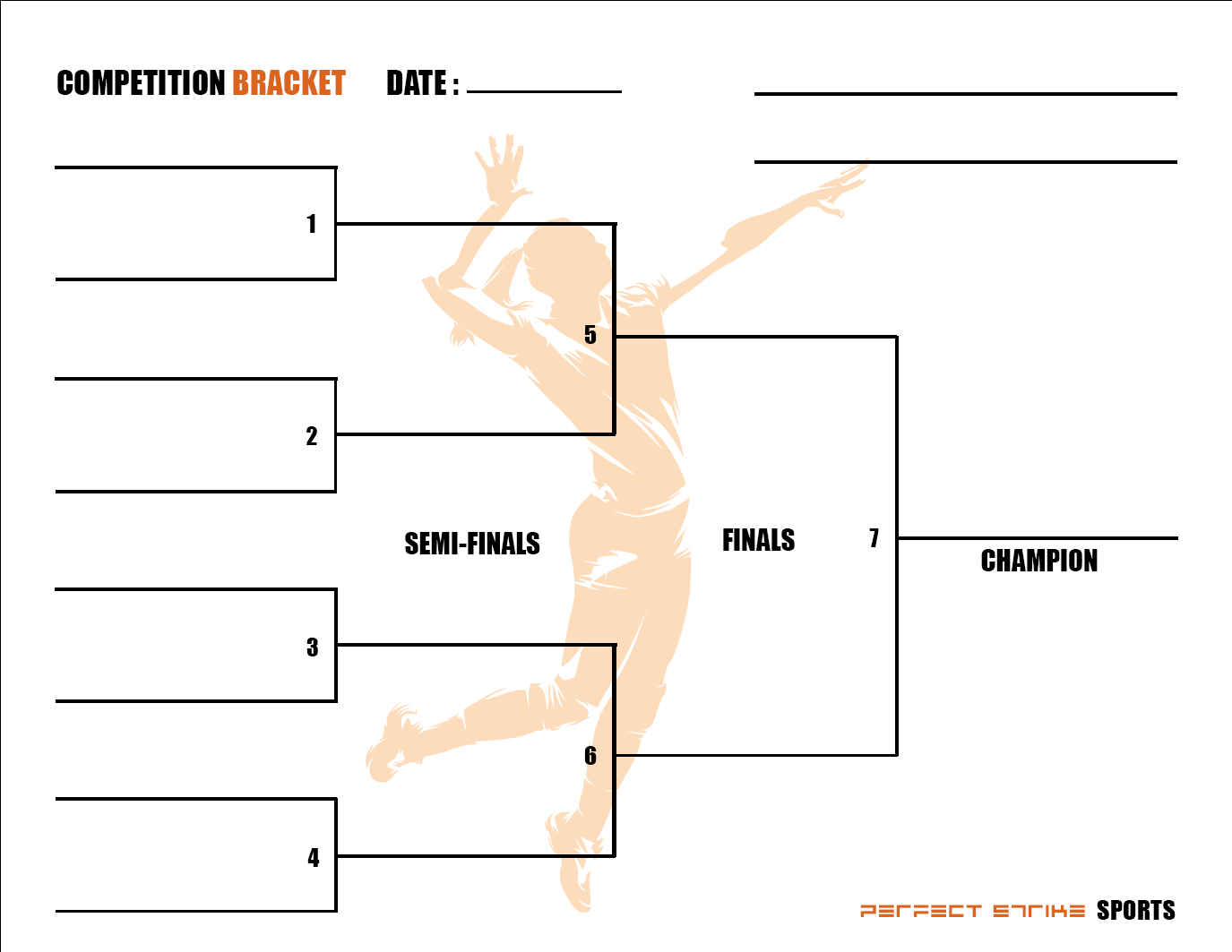 PRINT DOWNLOAD. Perfect Strike Competition Bracket for Team Tournaments or Skills Competitions. VOLLEYBALL-W.