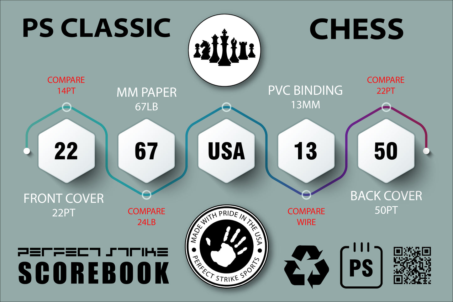 Perfect Strike Chess SCOREBOOK with Rules and Scoring Instructions. Heavy Duty. Practice and Competition. (8.5" x 11") TS-50:60
