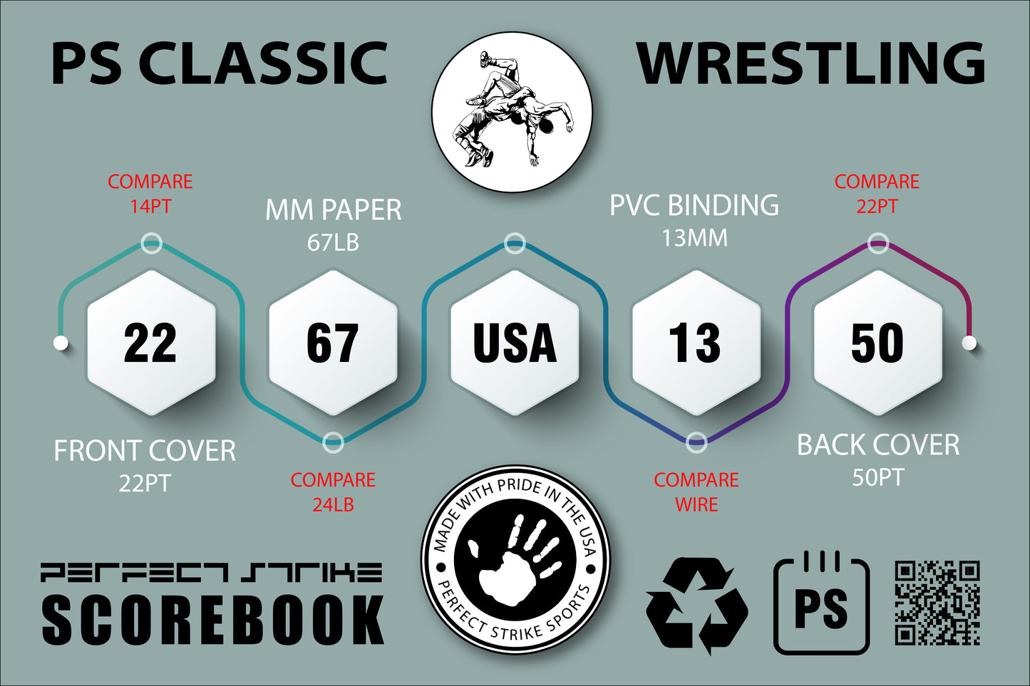 Perfect Strike WRESTLING Scorebook with Rules and Scoring Instructions. Heavy Duty. Meets and Tournaments. TS-15-FS-H