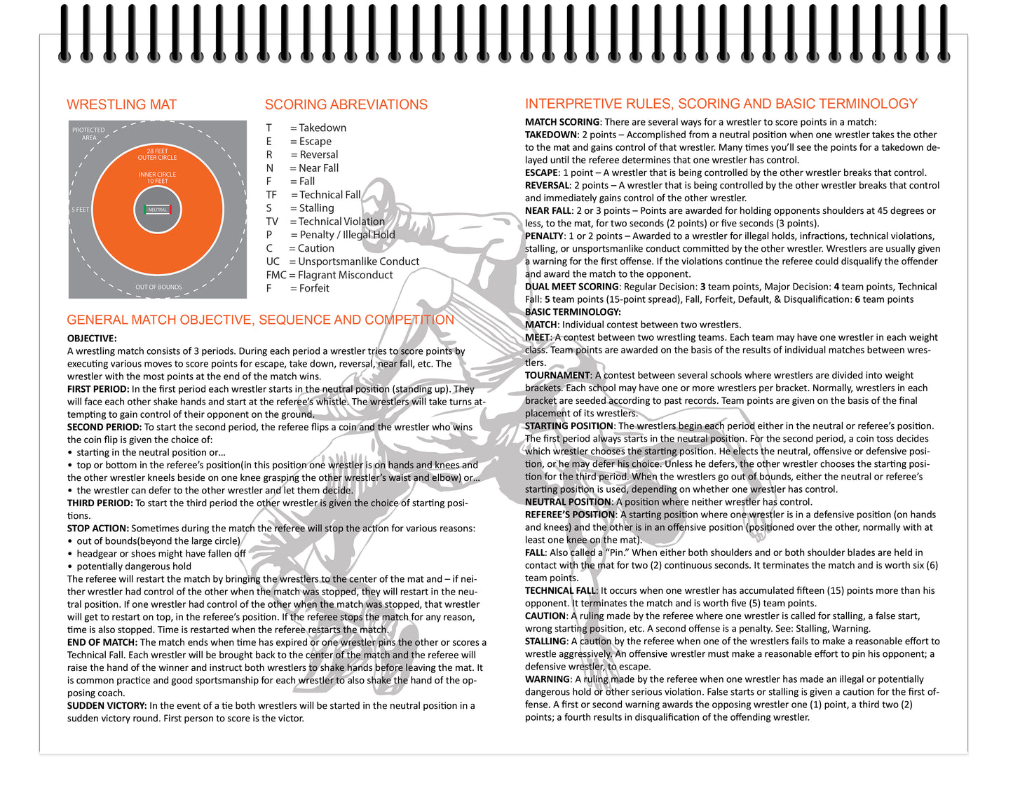 Perfect Strike WRESTLING Scorebook with Rules and Scoring Instructions. Heavy Duty. Meets and Tournaments. TS-15-FS-H