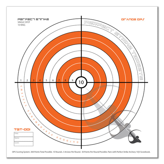 Perfect Strike ARCHERY SYSTEM Targets. ORANGE OPS No. 001. Single Spot Targets. 12" x 12".