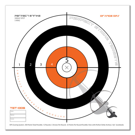 Perfect Strike ARCHERY System Targets. ORANGE OPS No. 005. Single Spot Targets. 12" x 12".