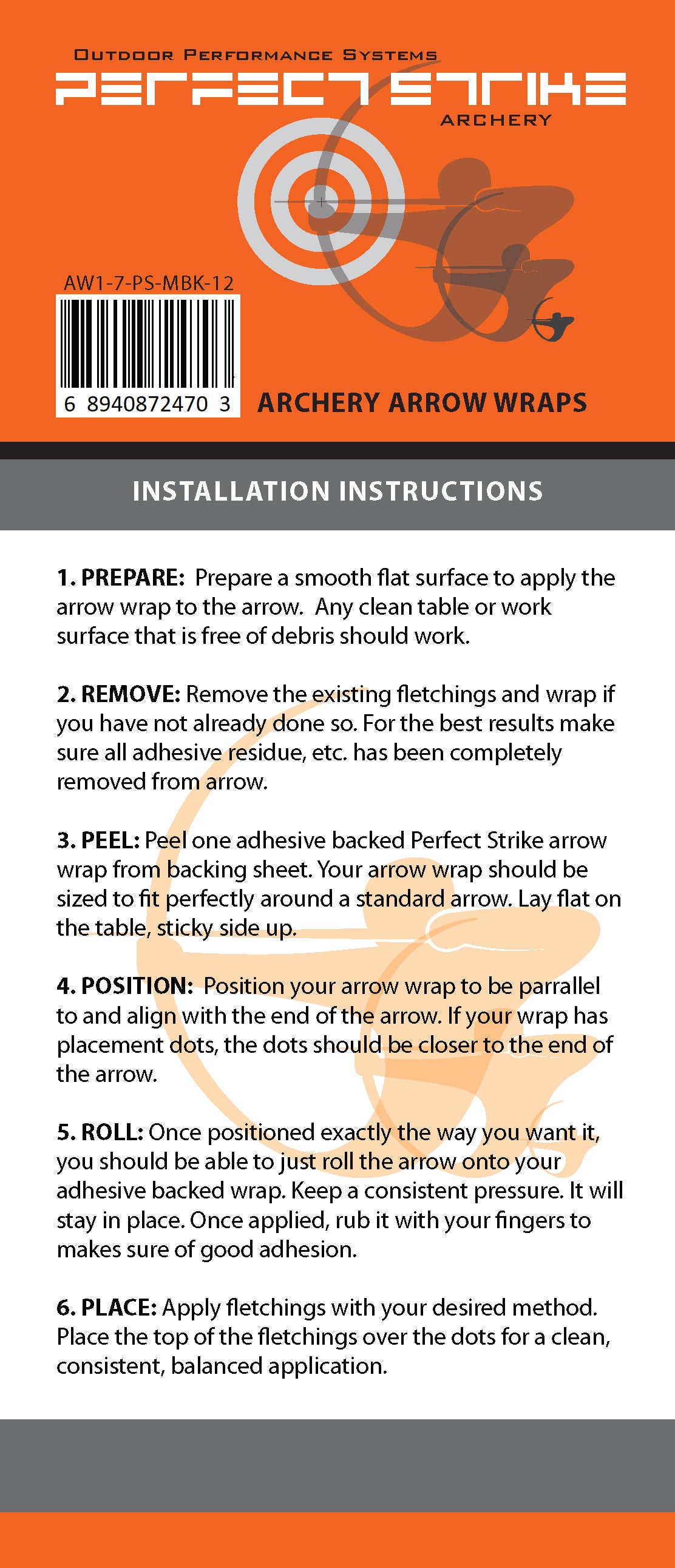 PERFECT FLETCH arrow cresting wraps by Perfect Strike Archery. MATTE BLACK. Adhesive backed premium vinyl. 7" Arrow Wraps.
