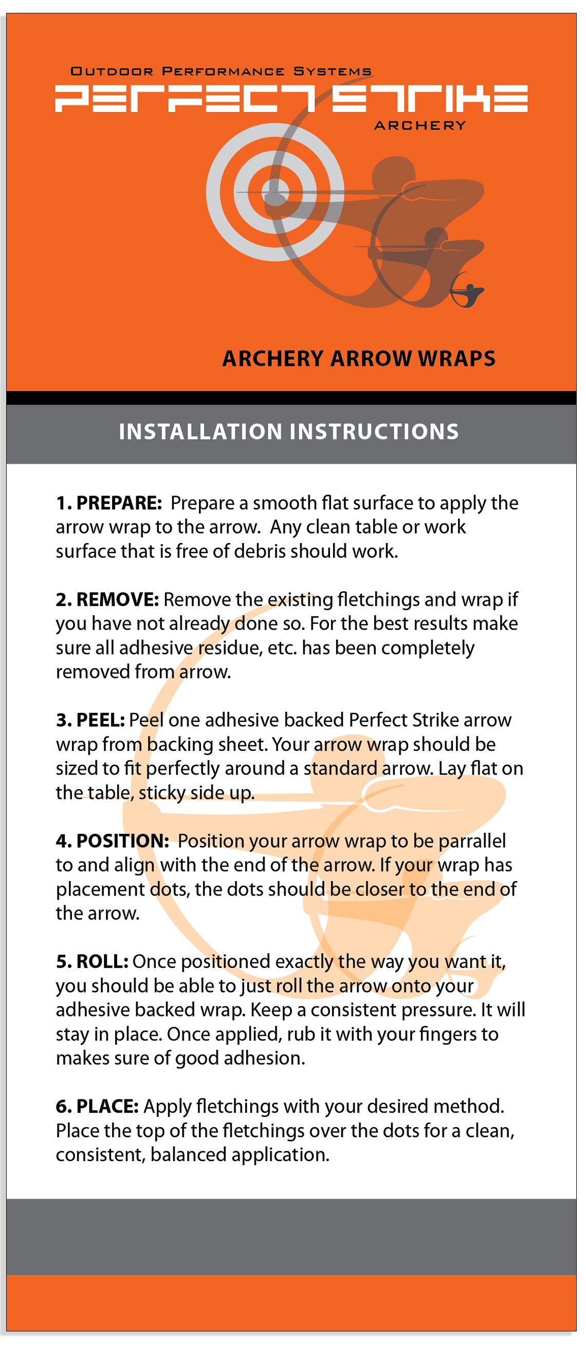 PERFECT FLETCH arrow cresting wraps by Perfect Strike Archery. MATTE GREY. Adhesive backed premium vinyl. 7" Arrow Wraps.