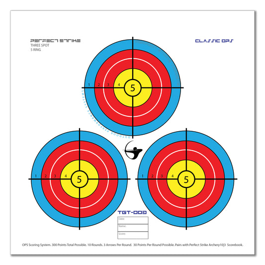 Perfect Strike ARCHERY SYSTEM Targets. CLASSIC OPS No. 003. Three Spot Targets. 12" x 12".