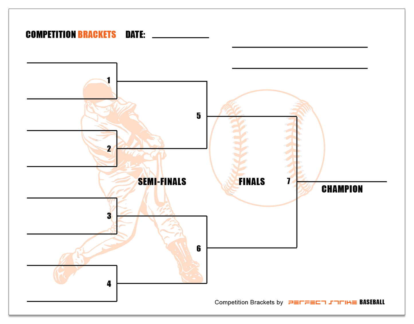 Perfect Strike Competition Brackets for Team tournaments or Skills competitions. Sheet Brackets for up to 8 participants. BASEBALL.