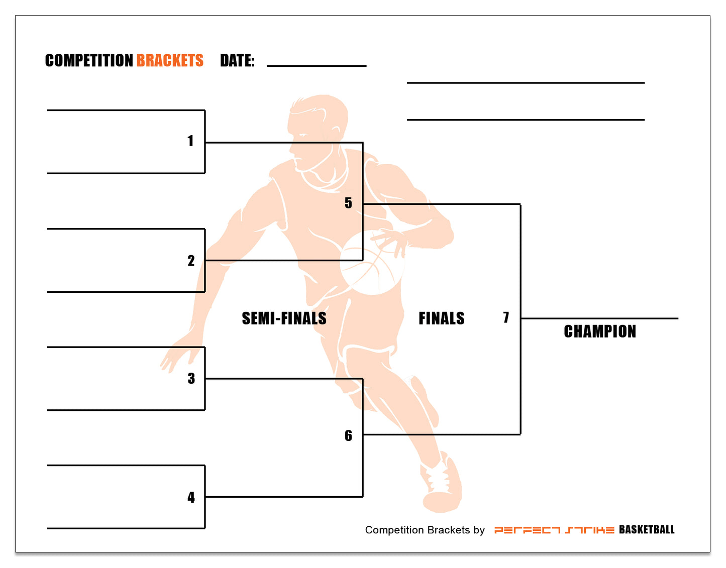 Perfect Strike Competition Brackets for Team tournaments or Skills competitions. Sheet Brackets for up to 8 participants. BASKETBALL.