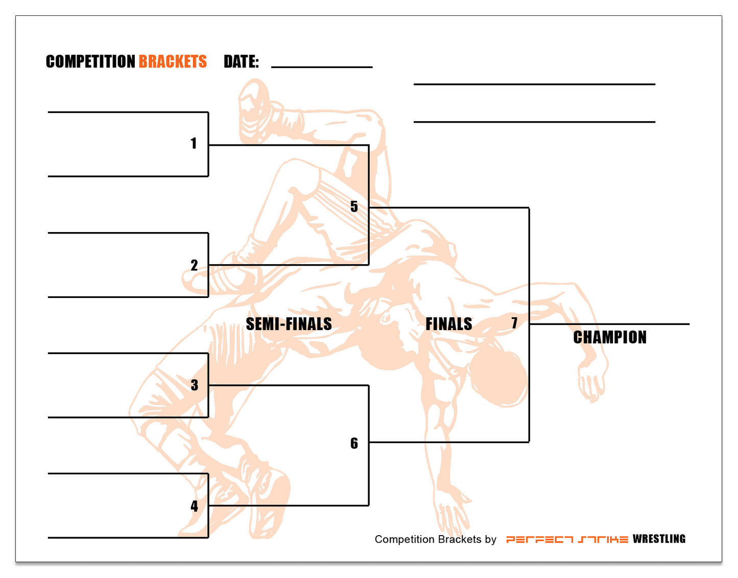 Perfect Strike Competition Brackets for Team tournaments or Skills competitions. Sheet Brackets for up to 8 participants. WRESTLING.